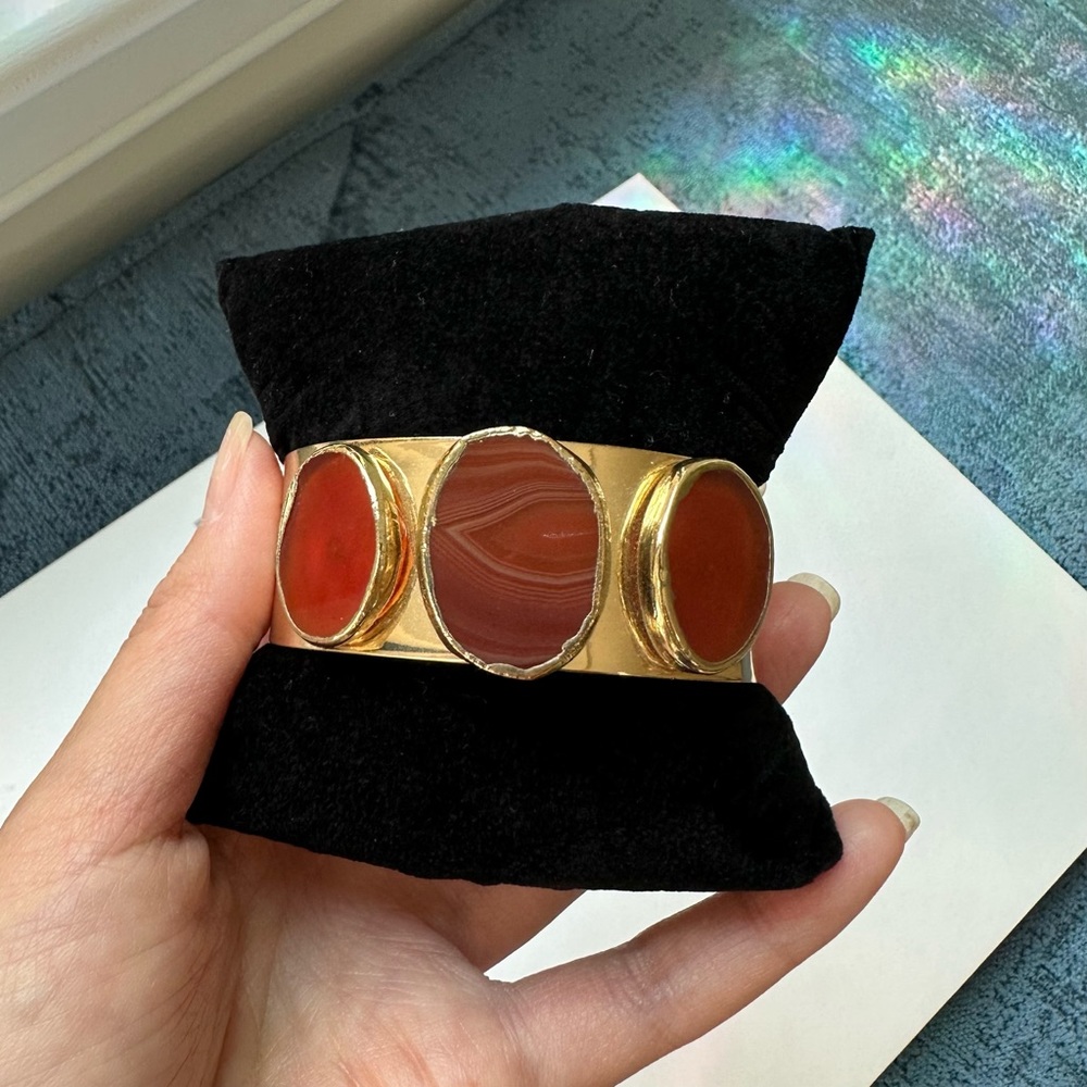 Stunning Red Agate and Gold Cuff / Bracelet